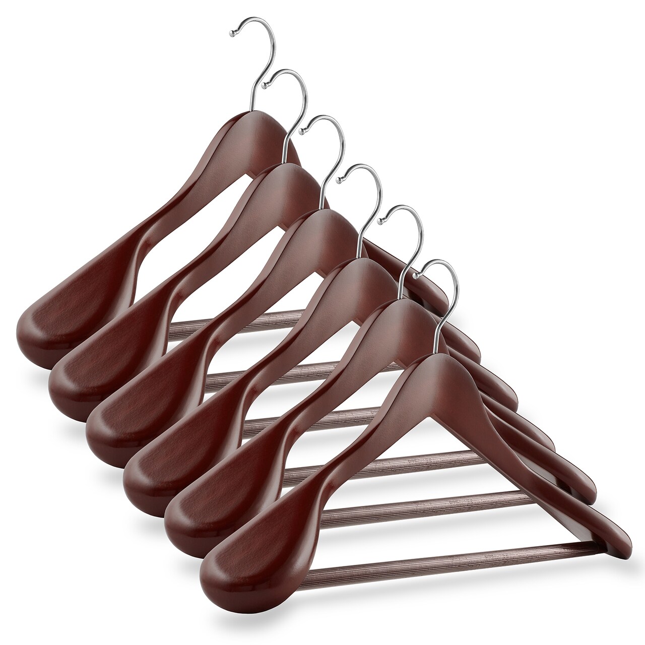 Casafield - 6 Wide Shoulder Wooden Suit Hangers - Premium Lotus Wood, Non-Slip Pant Bar & Chrome Swivel Hook for Dress Clothes, Coats, Jackets, Pants, Shirts, Skirts